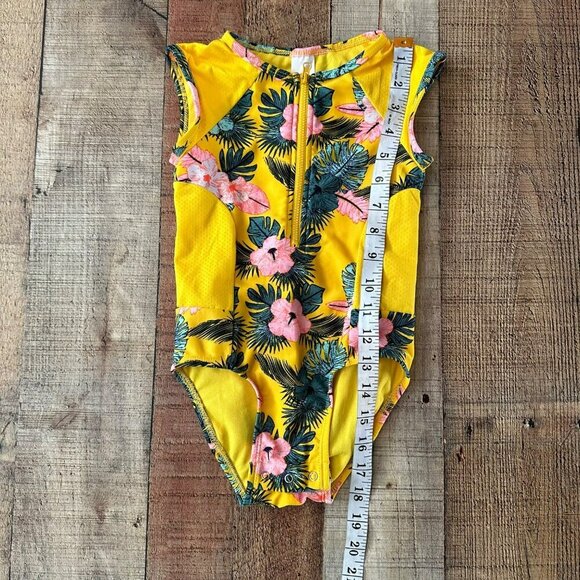 Cat and Jack 4T Girls Yellow Floral One Piece Swimsuit Front Zipper Bottom Snaps - Picture 3 of 9